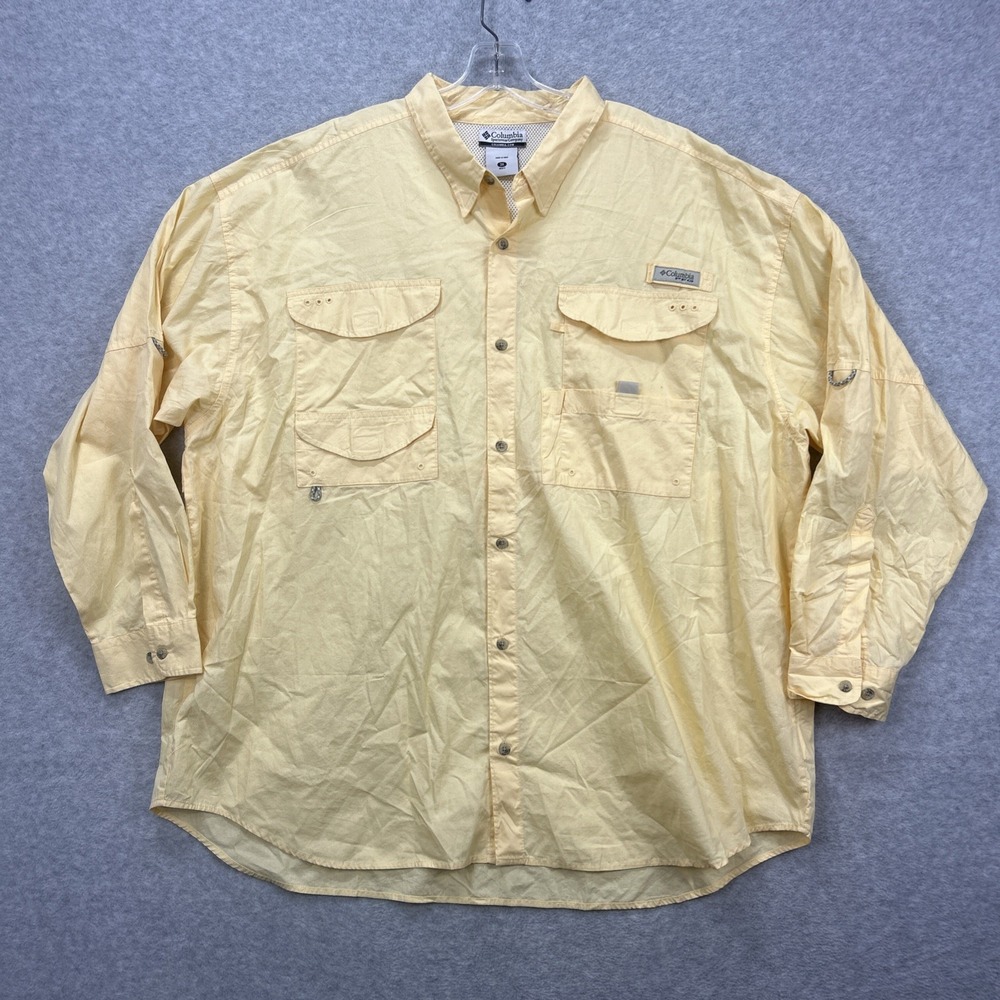 Vintage Columbia PFG Shirt Men XXXL Yellow Vented Fishing Long Sleeve Y2K Angler